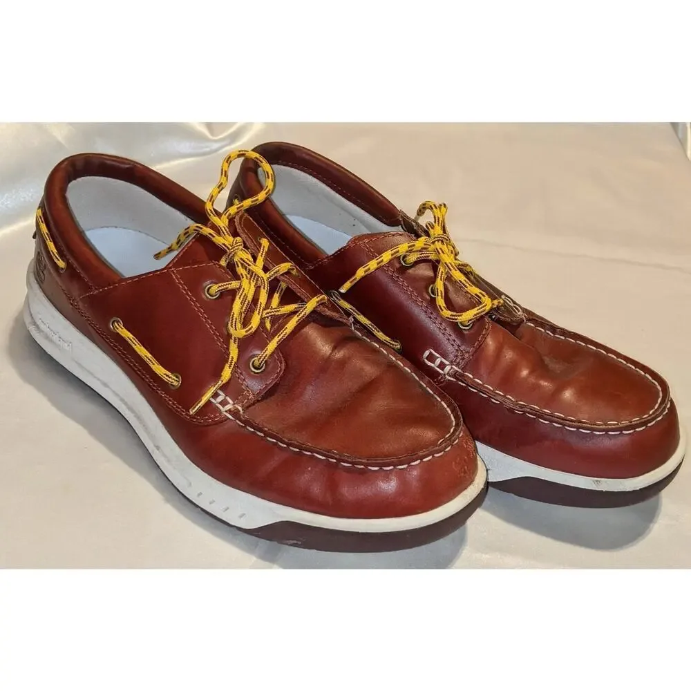 Timberland Mens Brown Casual Classic Leather Lace Up Boat Deck Shoes Size 11.5